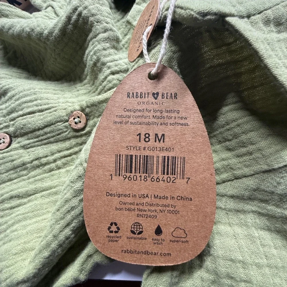 Rabbit‎ + Bear Organic Gauze Shirt Shorts Set Green 18M Baby Cotton Outfit